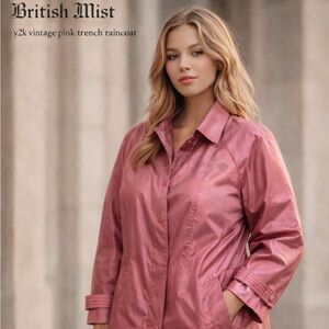 British Mist Vintage Pink Long Trench Coat | Size 18 | Y2K Minimalist Raincoat